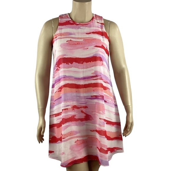 Calvin Klein Watermelon Stripe Georgette Shift Dress Size 12 - Picture 1 of 7